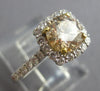 WIDE 1.77CT WHITE & FANCY YELLOW DIAMOND 18K 2 TONE GOLD 3D HALO ENGAGEMENT RING