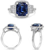 LARGE 5.4CT DIAMOND & AAA SAPPHIRE PLATINUM TRAPEZOID & CUSHION CUT 3 STONE RING