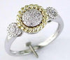 ESTATE .1CT DIAMOND 14KT 2 TONE GOLD 3D CLASSIC CLUSTER DOUBLE FLOWER FUN RING