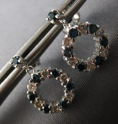 .85CT WHITE & BLUE DIAMOND 14KT WHITE GOLD CIRCLE OF LIFE FUN HANGING EARRINGS