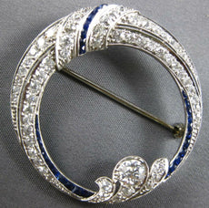 ANTIQUE LARGE 2.7CT OLD MIN DIAMOND & AAA SAPPHIRE PLATINUM CIRCULAR PIN PENDANT