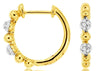 .11CT DIAMOND 14K YELLOW GOLD 3D CLASSIC MULTI BEAD HUGGIE HOOP HANGING EARRINGS