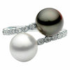 WIDE .25CT DIAMOND TAHITIAN & SOUTH SEA PEARL 18KT WHITE GOLD CRISS CROSS RING