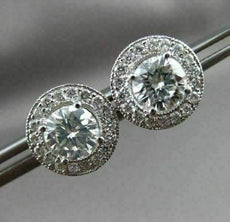 ANTIQUE 1.96CT DIAMOND 14KT WHITE GOLD FILIGREE HALO STUD EARRINGS AMAZING #2708