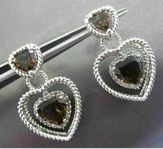 ESTATE .35CT DIAMOND & SMOKY TOPAZ 14KT WHITE GOLD MILGRAIN ROPE HEART EARRINGS