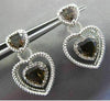 ESTATE .35CT DIAMOND & SMOKY TOPAZ 14KT WHITE GOLD MILGRAIN ROPE HEART EARRINGS