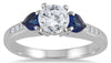 2.32CT DIAMOND & AAA SAPPHIRE 14KT WHITE GOLD ROUND & HEART SHAPE 3 STONE RING