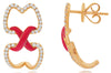 .55CT DIAMOND & RED ENAMEL 14K ROSE GOLD 3D DOUBLE HEART X LOVE HANGING EARRINGS