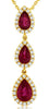 1.1CT DIAMOND & AAA RUBY 14KT YELLOW GOLD 3D PEAR SHAPE & ROUND 3 STONE NECKLACE