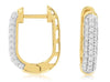 .50CT DIAMOND 14K YELLOW GOLD ROUND 3 ROW PAVE OVAL HUGGIE HOOP HANGING EARRINGS