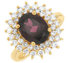 LARGE 4.0CT DIAMOND & AAA RHODOLITE 14K YELLOW GOLD OVAL & ROUND FLOWER FUN RING