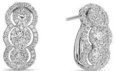 .76CT DIAMOND 14KT WHITE GOLD CLUTER TRIPLE FLOWER HALO CLIP ON HANGING EARRINGS