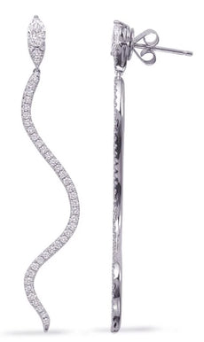 ESTATE .93CT DIAMOND 14KT WHITE GOLD ROUND & MARQUISE FUN SNAKE HANGING EARRINGS