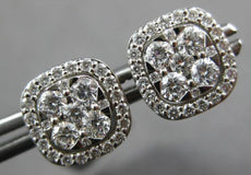 ESTATE 1.0CT DIAMOND 18KT WHITE GOLD 3D ROUND CLUSTER SQUARE EARRING JACKET SET