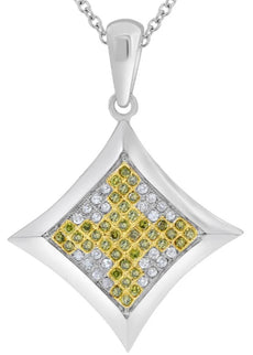 .23CT WHITE & FANCY YELLOW DIAMOND 14K WHITE GOLD 3D SQUARE FUN FLOATING PENDANT
