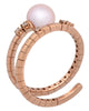 ESTATE .07CT DIAMOND & AAA PINK SOUTH SEA PEARL 18KT ROSE GOLD FLEXIBLE FUN RING