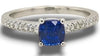 1.34CT DIAMOND & AAA SAPPHIRE 18KT WHITE GOLD 3D CUSHION & ROUND ENGAGEMENT RING