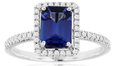 1.75CT DIAMOND & AAA TANZANITE 14K WHITE GOLD EMERALD CUT & ROUND ENAGEMENT RING