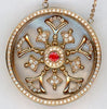 LARGE 1.01CT DIAMOND & AAA RUBY 18KT ROSE GOLD 3D FILIGREE CIRCULAR FUN NECKLACE