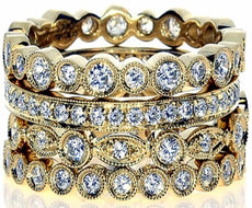 WIDE 1.57CT DIAMOND 18KT YELLOW GOLD MULTI BAND FILIGREE STACKABLE ETERNITY RING