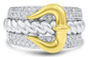 ESTATE LARGE .75CT DIAMOND 18KT 2 TONE GOLD 3D MULTI ROW PAVE BELT RING