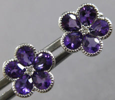 1.33CT DIAMOND & AAA AMETHYST 14K WHITE GOLD 3D PEAR SHAPE & ROUND STUD EARRINGS