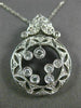 ANTIQUE LARGE .45CT DIAMOND 14KT WHITE GOLD 3D FILIGREE FLOATING PENDANT #20363