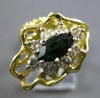 LARGE .80CT DIAMOND & AAA GREEN SAPPHIRE 18K 2 TONE GOLD 3D LEAF FUN RING #28297