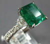 LARGE 5.07CT DIAMOND & AAA EMERALD 18K WHITE GOLD SQUARE 3 STONE ENGAGEMENT RING