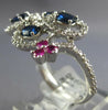 LARGE 1.81CT DIAMOND & AAA SAPPHIRE & RUBY 18KT WHITE GOLD 3D OVAL FLOWER RING