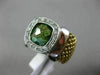 ESTATE LARGE 3.16CT DIAMOND & AAA GREEN AMETHYST 14KT 2 TONE GOLD 3D SQUARE RING