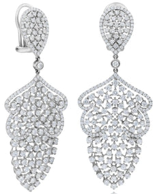 EXTRA LARGE 9.85CT DIAMOND 18KT WHITE GOLD 3D CLUSTER TEAR DROP HANGING EARRINGS
