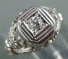 ANTIQUE .14CT DIAMOND 14KT WHITE GOLD SQUARE OPEN FILIGREE ENGAGEMENT RING 26658