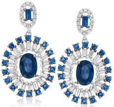 LARGE 2.46CT DIAMOND & AAA SAPPHIRE 14K WHITE GOLD MULTI SHAPE BALERINA EARRINGS