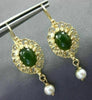 ANTIQUE JADE & SOUTH SEA PEARL 14K YELLOW GOLD 3D FILIGREE OVAL HANGING EARRINGS
