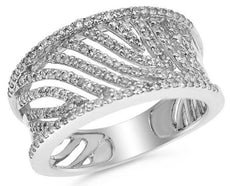 .49CT DIAMOND 14KT WHITE GOLD 3D MULTI ROW MULTI WAVE LEAF ANNIVERSARY RING