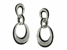 ESTATE 1.55CT WHITE & BLACK DIAMOND 14K WHITE GOLD 3D LOVE KNOT HANGING EARRINGS