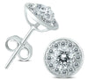 ESTATE 1.0CT DIAMOND 14KT WHITE GOLD CLASSIC SOLITAIRE ROUND HALO STUD EARRINGS