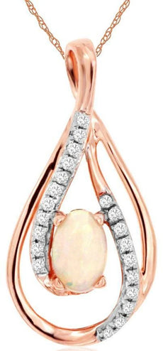 .38CT DIAMOND & AAA OPAL 14KT ROSE GOLD OVAL & ROUND INFINITY TEAR DROP PENDANT
