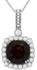 3.87CT DIAMOND & AAA GARNET 14KT WHITE GOLD CUSHION & ROUND SQUARE HALO PENDANT