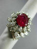 ESTATE EXTRA LARGE 6.30CT DIAMOND & AAA RUBY PLATINUM FLOWER OPEN FILIGREE RING