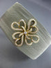 ESTATE WIDE .62CT DIAMOND 18K GOLD & STAINLESS STEEL FLOWER MESH BANGLE BRACELET