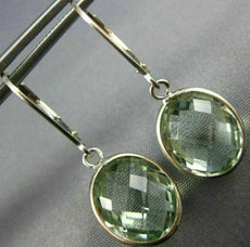 5.20CT AAA GREEN AMETHYST 14KT WHITE GOLD OVAL BEZEL LEVER BACK HANGING EARRINGS