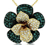 LARGE 1.25CT WHITE & BLUE DIAMOND 14KT YELLOW GOLD FLOWER ROSE FLOATING PENDANT