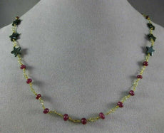 ANTIQUE LONG AAA HEMATITE & RUBY 18KT YELLOW GOLD 3D SHOOTING STAR FUN NECKLACE