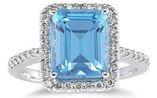 4.78CT DIAMOND & AAA BLUE TOPAZ 14KT WHITE GOLD 3D SQUARE HALO ENGAGEMENT RING
