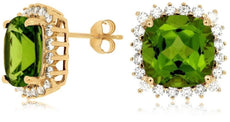 ESTATE 9.20CT DIAMOND & AAA PERIDOT 14K YELLOW GOLD 3D SQUARE HALO STUD EARRINGS