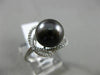 ESTATE LARGE .19CT DIAMOND 14K WHITE GOLD 3D TAHITIAN PEARL FLOWER SOLITARE RING