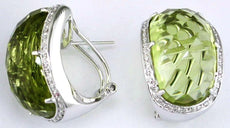 LARGE 37.33CT DIAMOND & AAA LEMON QUARTZ 14K WHITE GOLD CLIP ON HANGING EARRINGS