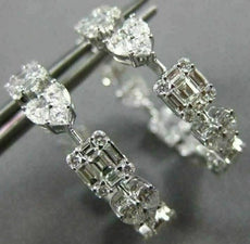 ESTATE WIDE 3.50CT DIAMOND 18K WHITE GOLD MULTI SHAPE SQUARE HEART HOOP EARRINGS